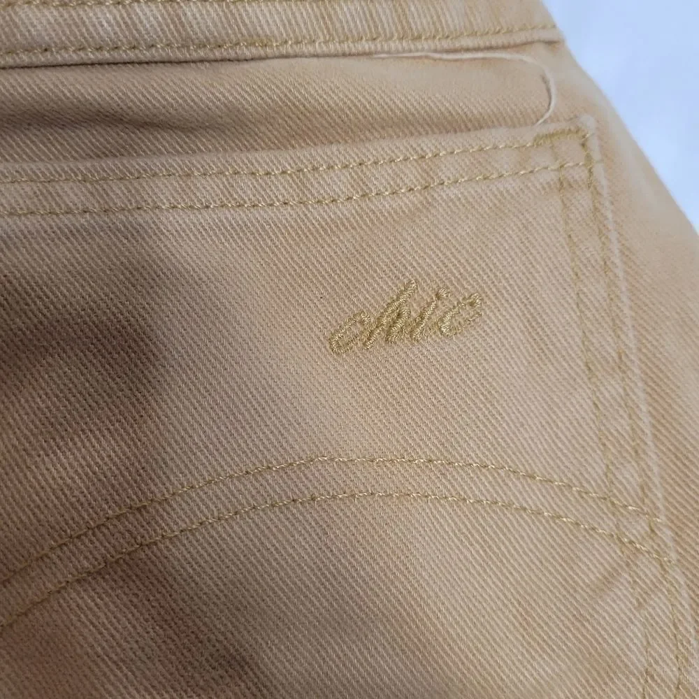 NEW Vintage 90s tan high waisted‎ belted baggy midi denim shorts S